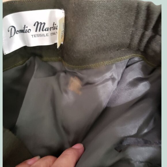 Donatio Martis Italy Mens High-Waisted Pleated Wool Trousers Olive Green 40 - Picture 2 of 16